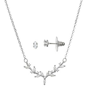 You're Invited Silver Tone Crystal Polished Necklace & Post Earring Set