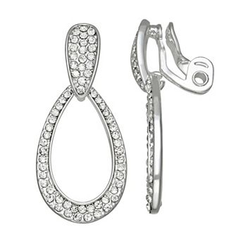 You're Invited Silver Tone Textured Oval Drop Clip-On Earrings