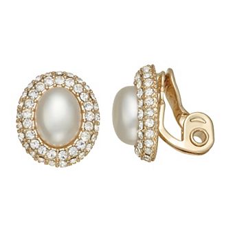 You're Invited Gold Tone Simulated Pearl Textured Oval Clip-On Earrings