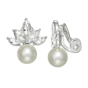 You're Invited Silver Tone Simulated Pearl Textured Clip-On Earrings