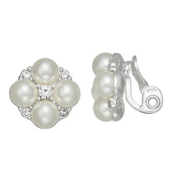 You're Invited Silver Tone Simulated Pearl Textured Clip-On Earrings