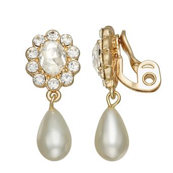 You're Invited Gold Tone Simulated Pearl Dangle Clip-On Earrings