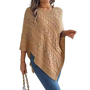 Women's Loose Poncho Style Pullover Sweater Top
