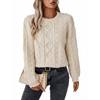 Women's Vintage Crew Neck Long Sleeve Pullover Sweater