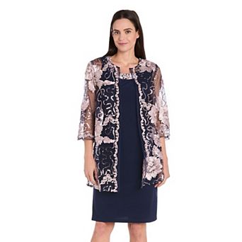 Women's R&M Richards 2 pc Two-Tone Soutache Jacket & Tank Top Dress Set