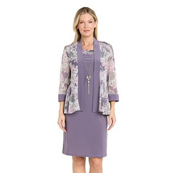 Women's R&M Richards 2 pc Floral Mesh Jacket & Dress with Necklace