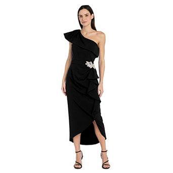 Women's R&M Richards Asymmetrical Ruffle Scuba Midi Dress