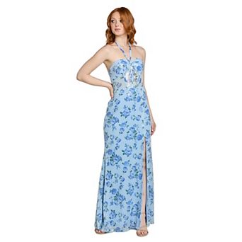 Women's R&M Richards Floral Sequin Lace Corset Gown with Slit