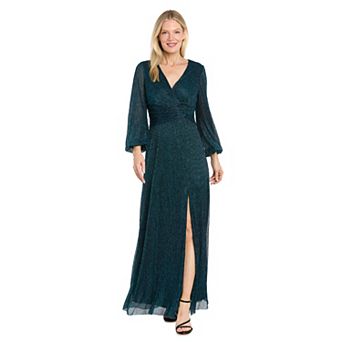 Women's R&M Richards Shimmering Pleated Crinkle Maxi Dress with Slit