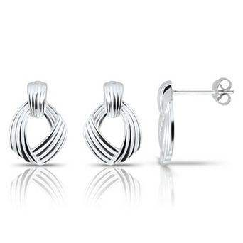 Aleure Precioso Sterling Silver Ribbed Doorknocker Drop Earrings
