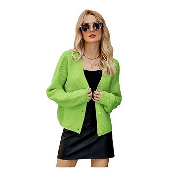 XuBa Casual V‑Neck Knit Cardigan for Women Soft Stretch Long Sleeve Layering Sweater