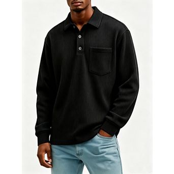 Men's Corduroy Long Sleeve Polo Shirt With Chest Pocket