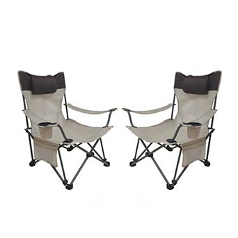 KWPZQEB 2 pc Outdoor Folding Camping Chairs with Side Pockets & Cup Holder, Carry Bag