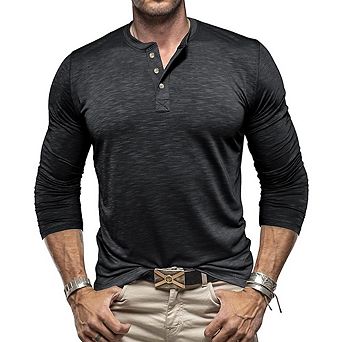 Men's Lightweight Crew Neck Long Sleeve T-Shirt With Collar Buttons