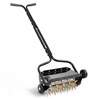 VEVOR Lawn Aerator, 18 in Manual Push Spike Aerator with 4 Wheels & Handle