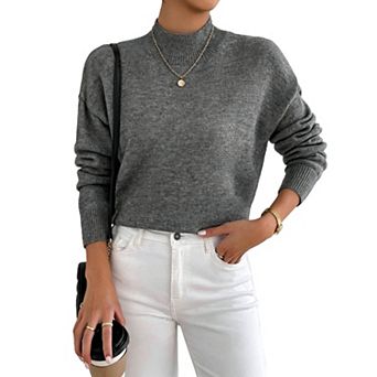 Womens Mock Neck Knit Sweater Long Sleeve Casual Pullover Soft Basic Sweater for Fall Winter