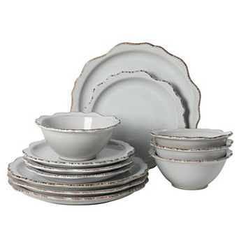 Gibson Elite Kennon Road 12 pc Scalloped Stoneware Dinnerware Set with Plates and Bowls