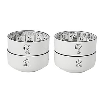 Peanuts Snoopy Cereal Bowls 4.5 Inch Porcelain Comic Strip Design Black and White Set of 4