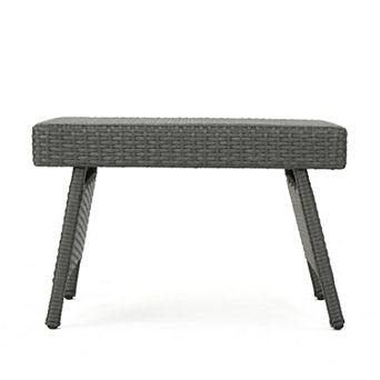 BAOURE Grey All Weather Wicker Outdoor Snack Table 24 Inch Wide Rectangle Patio Side Table
