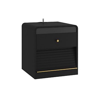 BAOURE Particle Board Nightstand With Charging Station And Voice Light For Bedroom