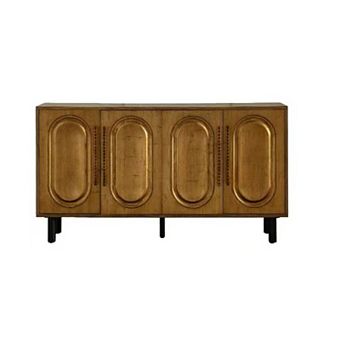 BAOURE Solid Wood and MDF Antique Gold 4 Door Sideboard Buffet Cabinet for Home Use