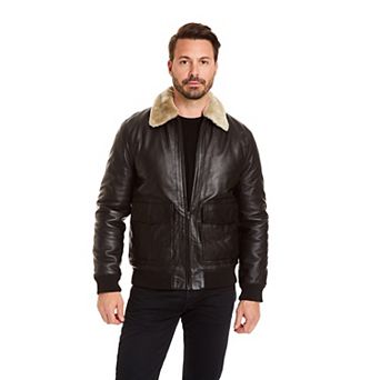 Men's Dapper & Dash Lamb Bomber Jacket with Faux Sherpa Collar