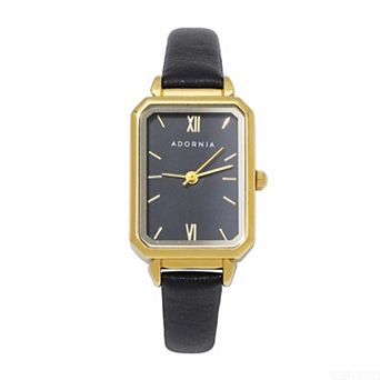 Adornia Geneva Women's 27mm Gold Tone Black Leather Band Watch - W-21