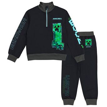 Minecraft Creeper Fleece Quarter Zip Sweatshirt and Pants Set