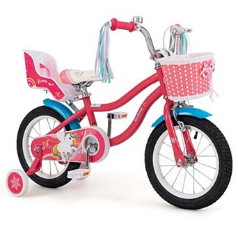 Costway Kids Bike with Basket Doll Seat Colorful Streamers 2 Training Wheels Handlebar