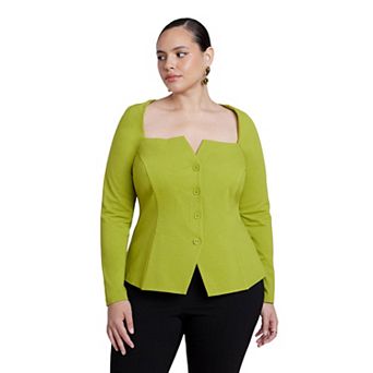 ELOQUII Women's Plus Size Square Neck Button Front Top