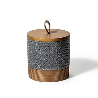 Ceramic Coffee Canister with Airtight Wood Lid 20oz Embossed Food Storage Jar for Kitchen Bathroom