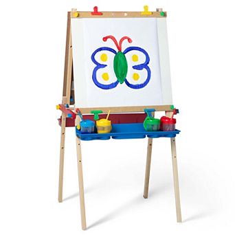 Wooden Art Easel For Kids With Dry-Erase Board Chalkboard Paper Roller Double-Sided Learning Toys