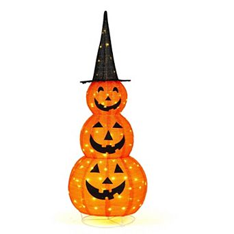 Merck Hearth 5 ft Lighted Pop Up Pumpkin Halloween Decoration 3 tier Foldable Outdoor Decor
