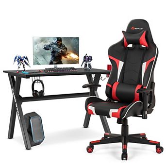 Costway X-Shaped Gaming Desk & Racing Style Massage Chair Set Home Office