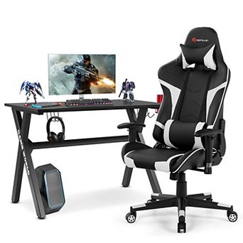 Costway X-Shaped Gaming Desk & Racing Style Massage Chair Set Home Office