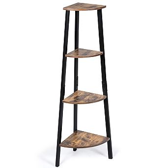 COSTWAY 4 tier Corner Shelf Metal Storage Rack Bookcase Plant Display Stand Natural