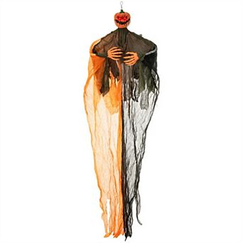Merck Hearth 6 ft Halloween Hanging Pumpkin Ghost Decoration Bendable Arms Light Up Decor