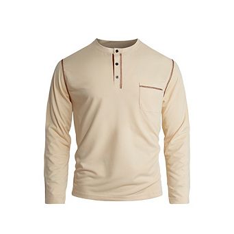 Men's Long‑Sleeve Pocket Stretch‑Fit Henley Shirt