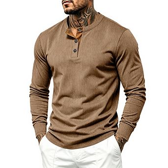Men's Long‑Sleeve Pocket Stretch‑Fit Henley Shirt