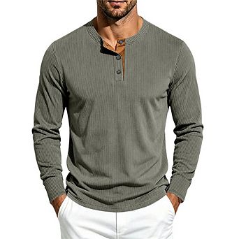 Men's Long‑Sleeve Pocket Stretch‑Fit Henley Shirt
