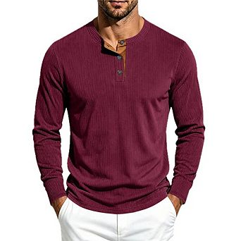 Men's Long‑Sleeve Pocket Stretch‑Fit Henley Shirt