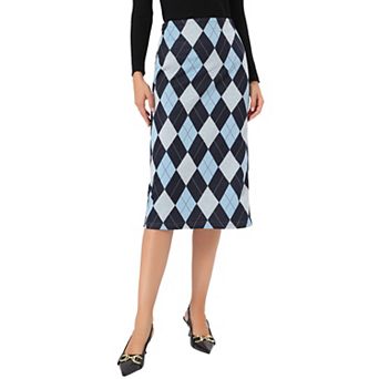Pencil Skirt for Women's Bodycon Straight Knit Plaid Skirts