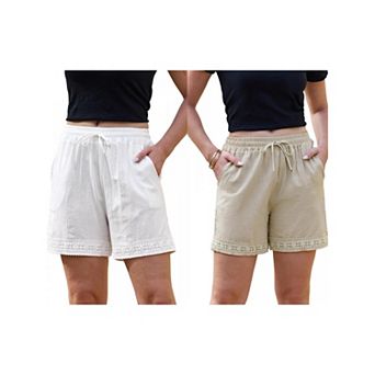 2 Packs Women's Casual Summer Elastic High Waisted Drawstring Wide Leg Shorts with Pockets