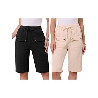 2 Packs Shorts for Women Keen Length Elastic Waist Drawstring Summer Comfy Shorts with Pockets