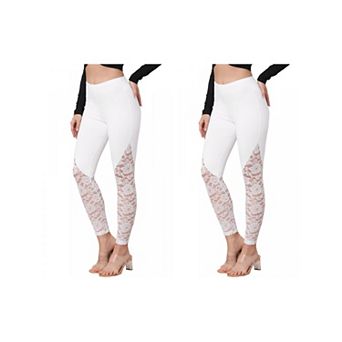 2 Packs Lace Leggings for Women See Through Elastic Waist Stretchy Slim Fit Skinny Pants Trousers