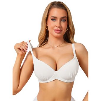 Women's Deep V Lace Trim Push Up Bra Underwire Supportive Comfortable Everyday Lingerie
