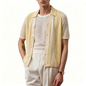 Men's Hollow-Out Short Sleeve Knit Polo Cardigan