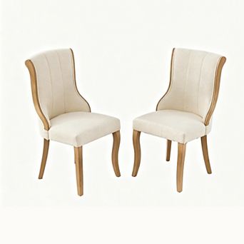 KWPZQEB 2 pc Mid-Century Dining Chairs with Upholstered, Curved Wood Trim & Sculpted Legs