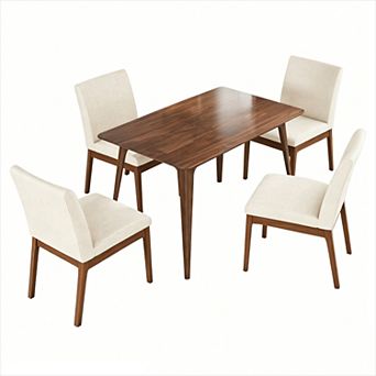 KWPZQEB Minimalist Walnut Dining Table Set with Solid Wood Frame Table & 4 Upholstered Chairs
