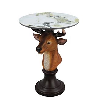 KWPZQEB Deer Head Accent Table, Animal Statue End Table with Faux Marble Tabletop & Resin Base